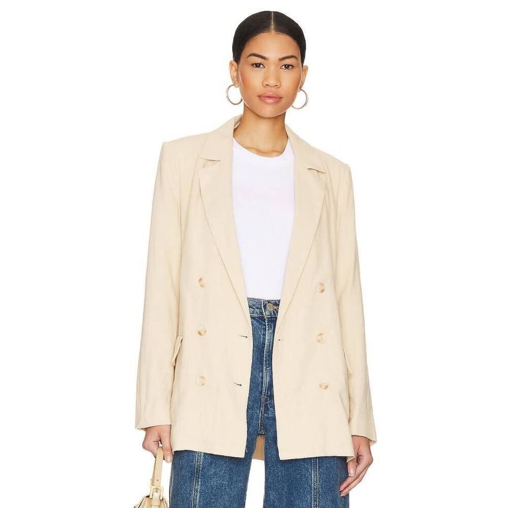 Free People Blazer Womens Small Beige Linen Notch Collar Formal Business Jacket